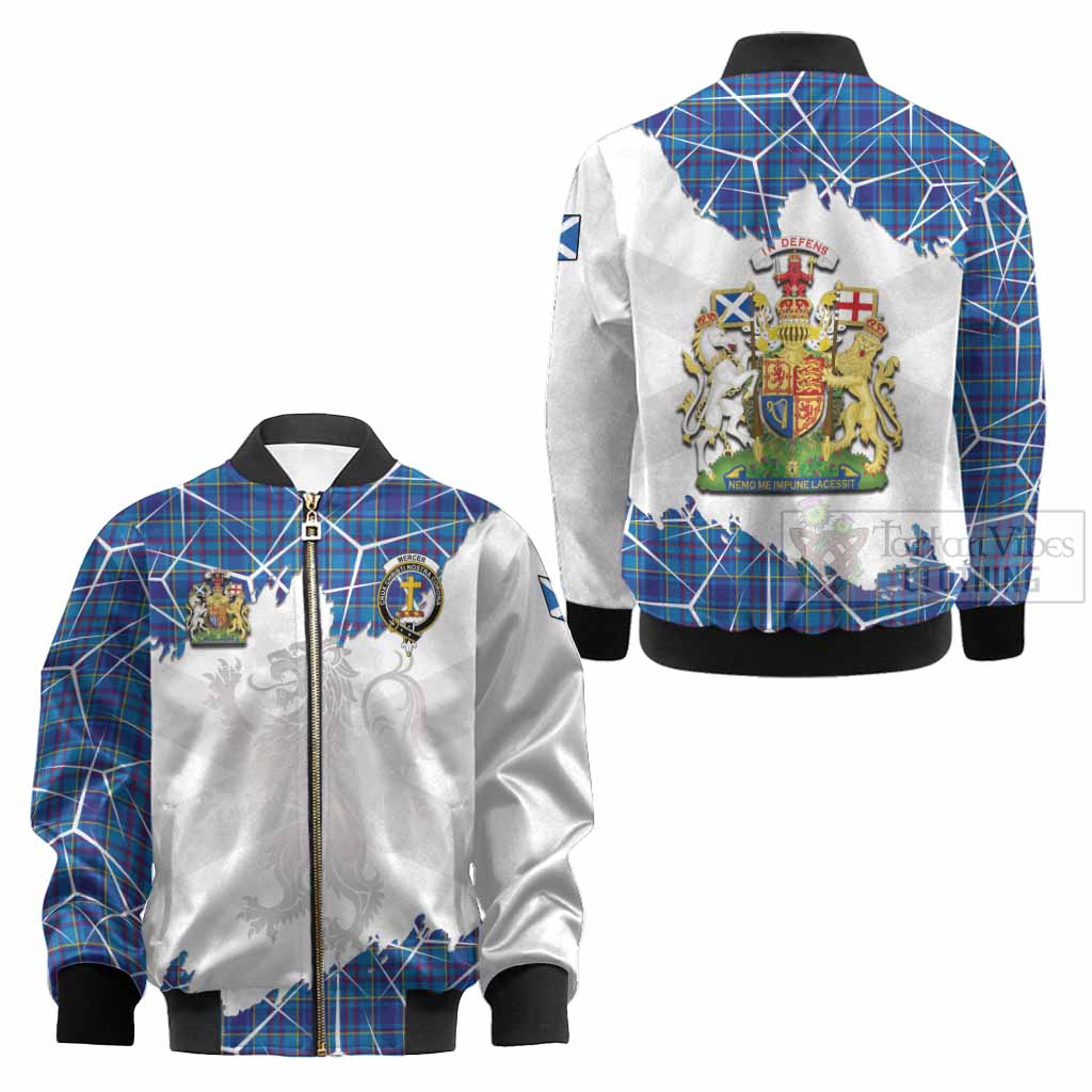 Mercer Tartan Kid Bomber Jacket with Family Crest and Lion Rampant Grunge Style