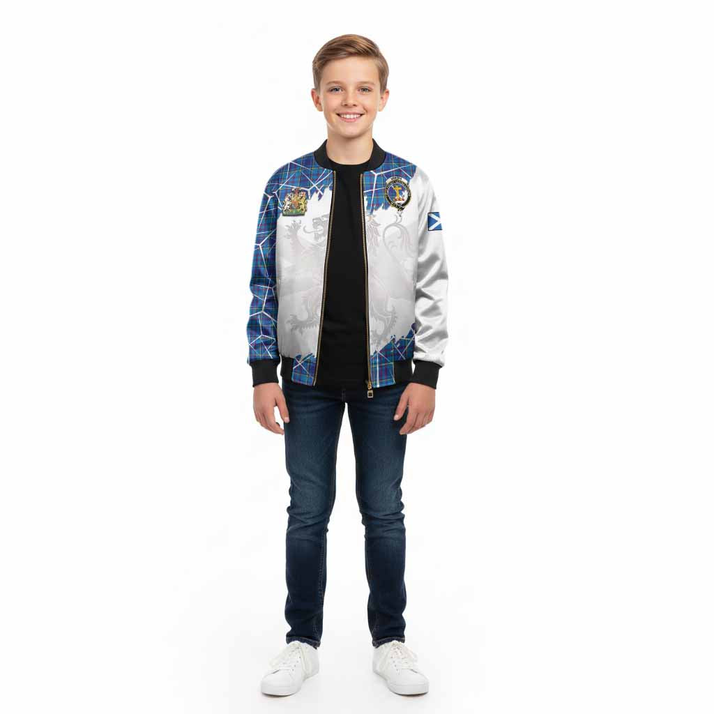 Mercer Tartan Kid Bomber Jacket with Family Crest and Lion Rampant Grunge Style