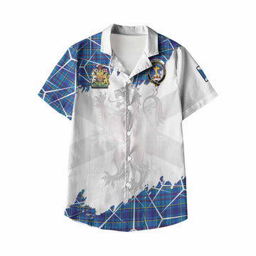 Mercer Tartan Kid Hawaiian Shirt with Family Crest and Lion Rampant Grunge Style