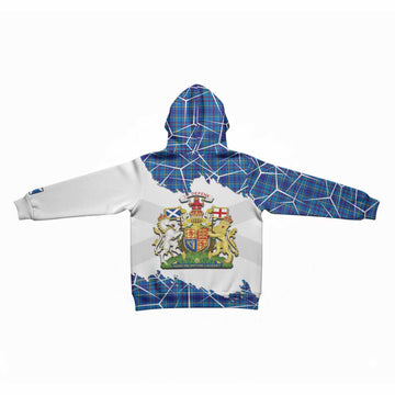 Mercer Tartan Kid Hoodie with Family Crest and Lion Rampant Grunge Style
