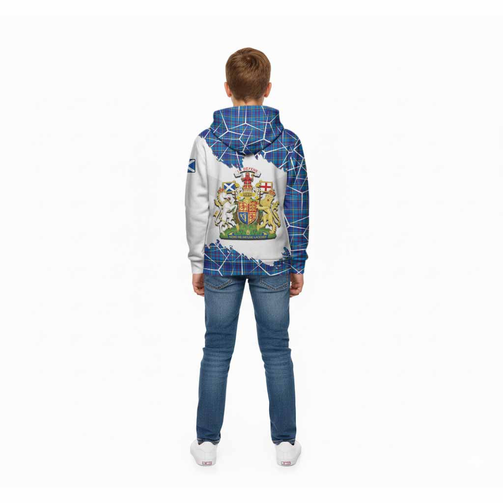 Mercer Tartan Kid Hoodie with Family Crest and Lion Rampant Grunge Style