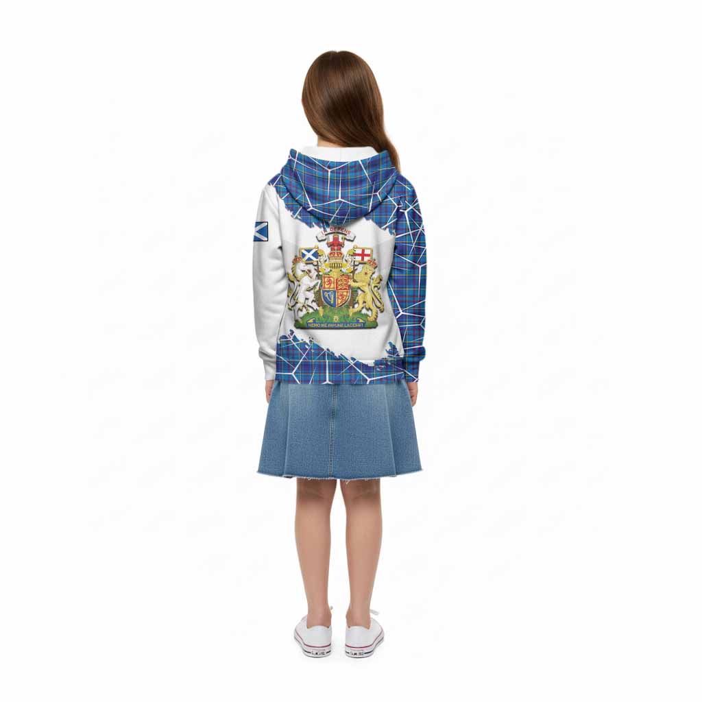 Mercer Tartan Kid Hoodie with Family Crest and Lion Rampant Grunge Style