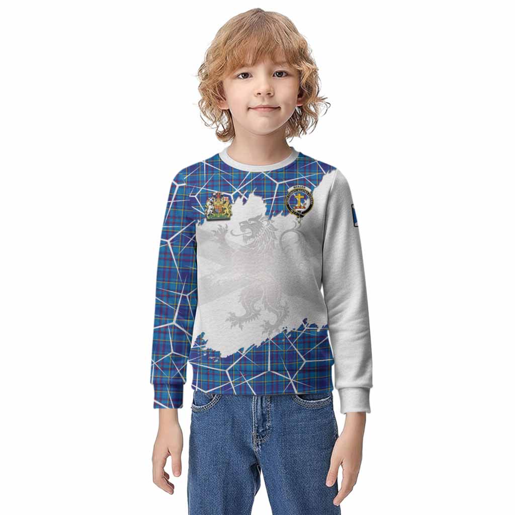 Mercer Tartan Kid Knitted Sweatshirt with Family Crest and Lion Rampant Grunge Style