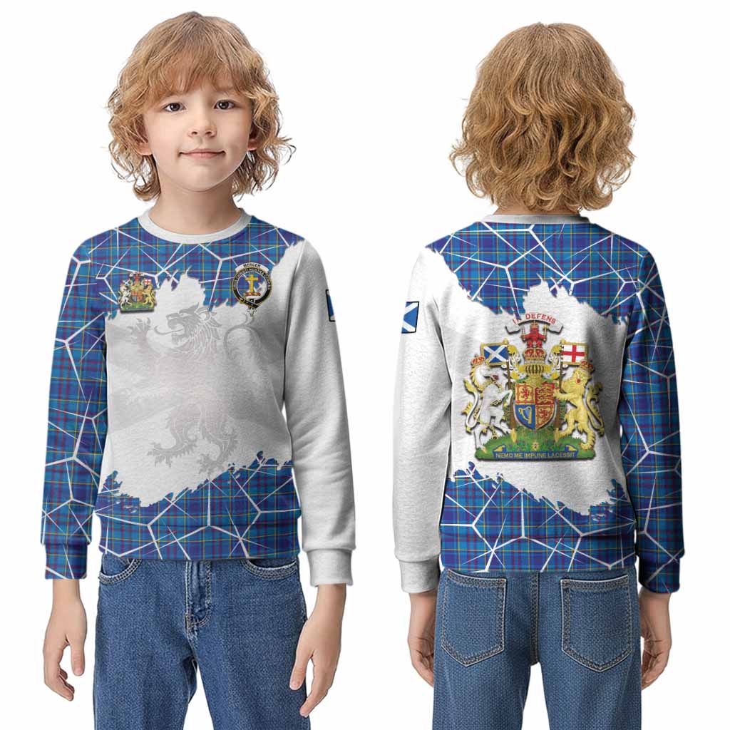 Mercer Tartan Kid Knitted Sweatshirt with Family Crest and Lion Rampant Grunge Style