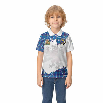 Mercer Tartan Kid Polo Shirt with Family Crest and Lion Rampant Grunge Style