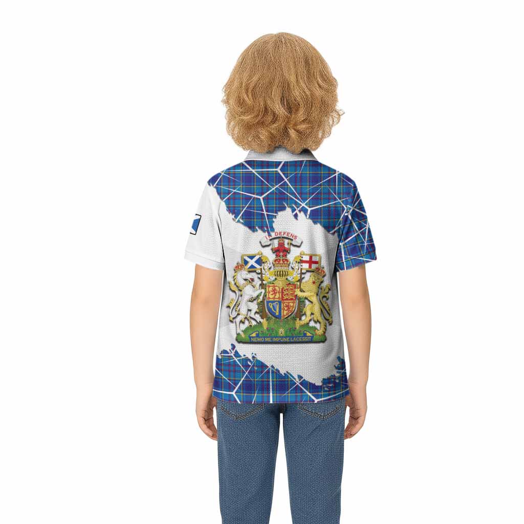 Mercer Tartan Kid Polo Shirt with Family Crest and Lion Rampant Grunge Style