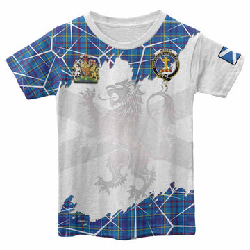 Mercer Tartan Kid T-shirt with Family Crest and Lion Rampant Grunge Style