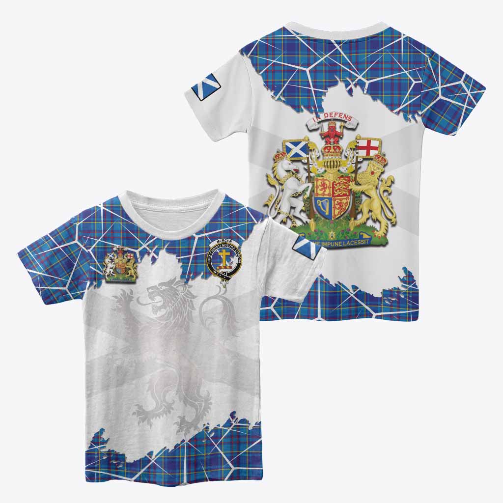 Mercer Tartan Kid T-shirt with Family Crest and Lion Rampant Grunge Style