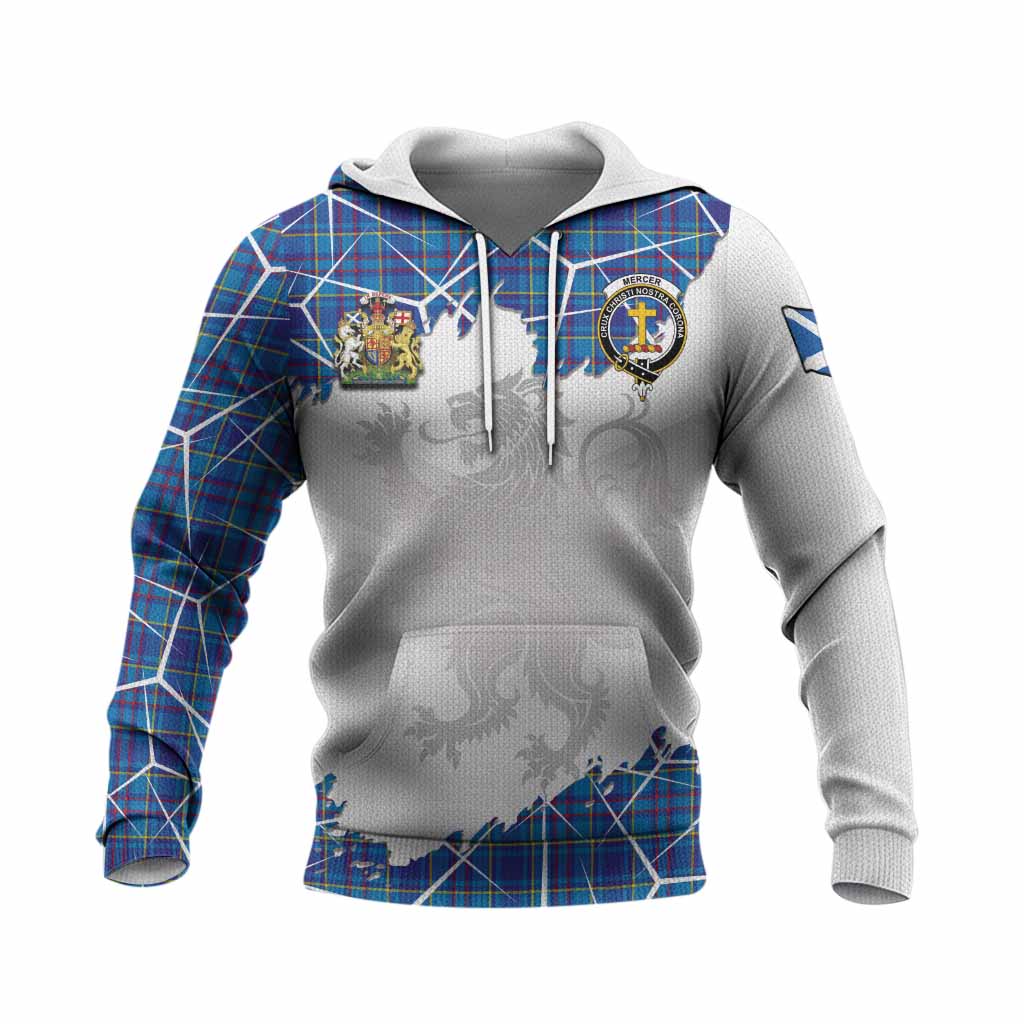Mercer Tartan Knitted Hoodie with Family Crest and Lion Rampant Grunge Style