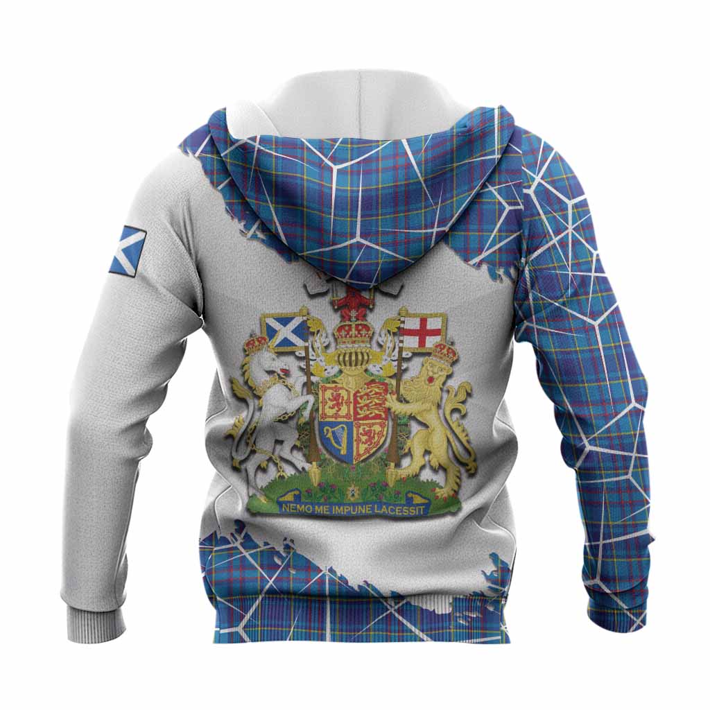 Mercer Tartan Knitted Hoodie with Family Crest and Lion Rampant Grunge Style