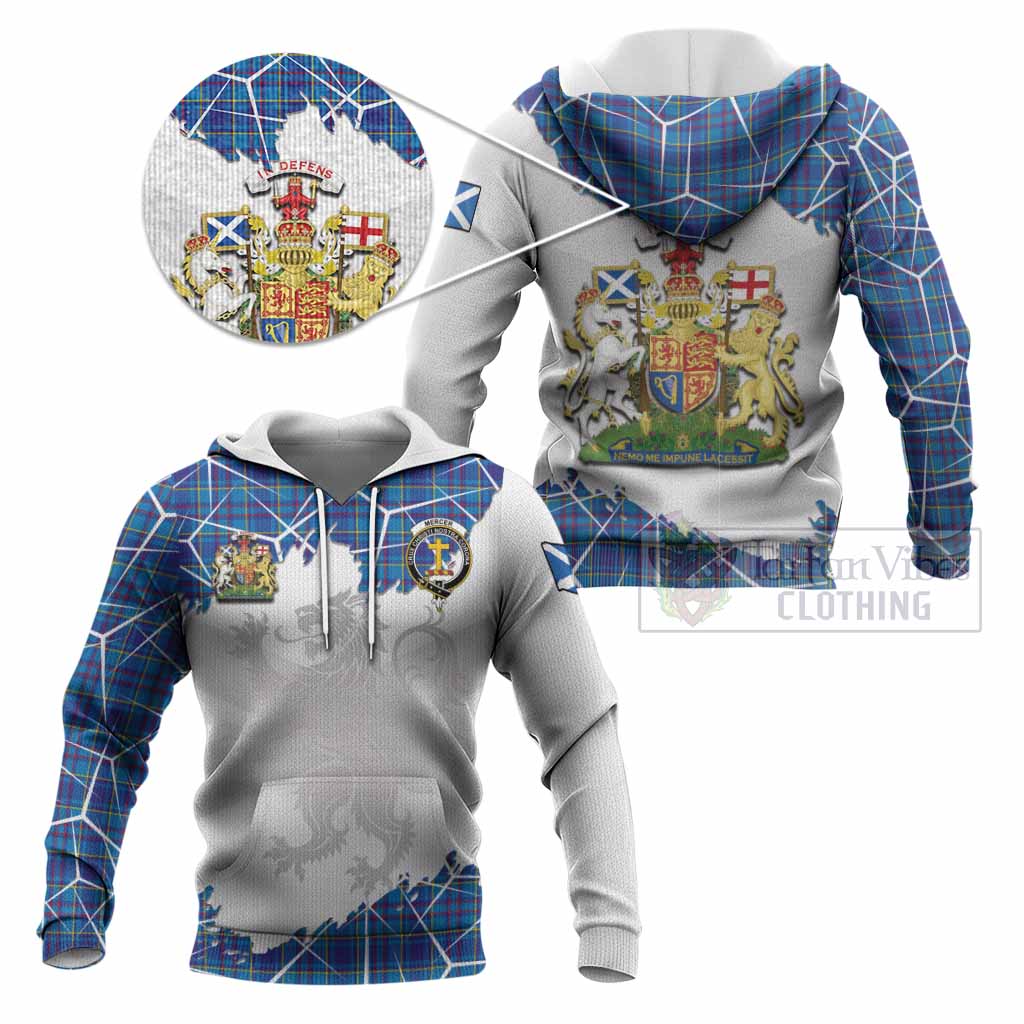 Mercer Tartan Knitted Hoodie with Family Crest and Lion Rampant Grunge Style