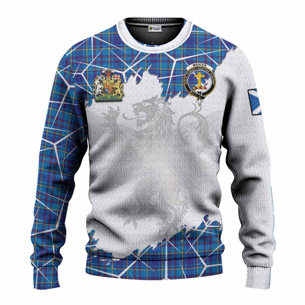 Mercer Tartan Knitted Sweater with Family Crest and Lion Rampant Grunge Style