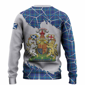 Mercer Tartan Knitted Sweater with Family Crest and Lion Rampant Grunge Style