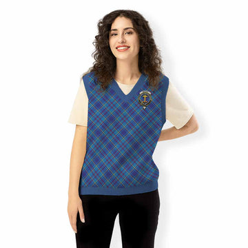 Mercer Tartan Knitted V-Neck Vest with Family Crest Cross Style