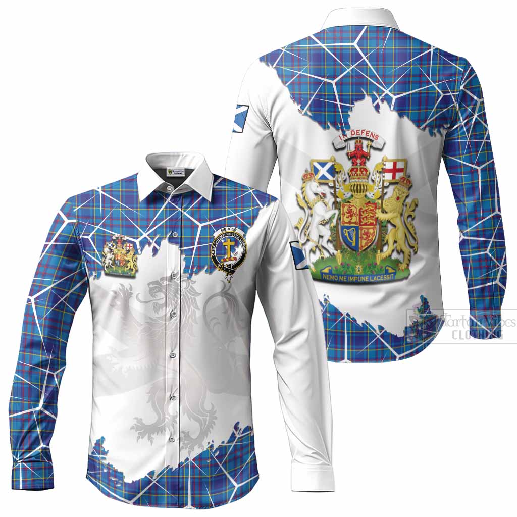 Mercer Tartan Long Sleeve Button Shirts with Family Crest and Lion Rampant Grunge Style