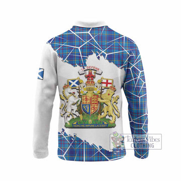 Mercer Tartan Long Sleeve Polo Shirt with Family Crest and Lion Rampant Grunge Style