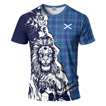 Mercer Tartan Scottish T-Shirt Angry Lion With Soccer Ball Style