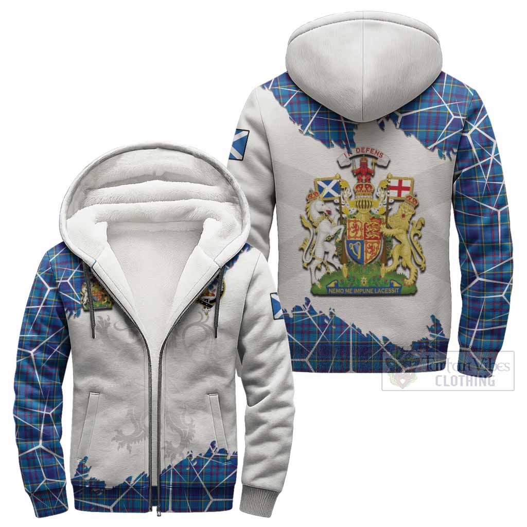 Mercer Tartan Sherpa Hoodie with Family Crest and Lion Rampant Grunge Style