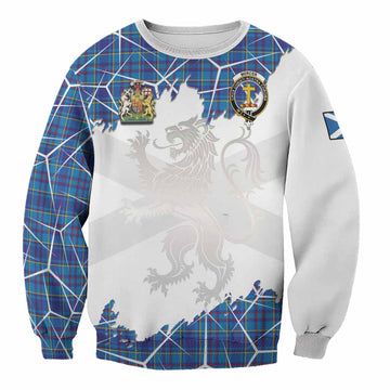 Mercer Tartan Sweatshirt with Family Crest and Lion Rampant Grunge Style