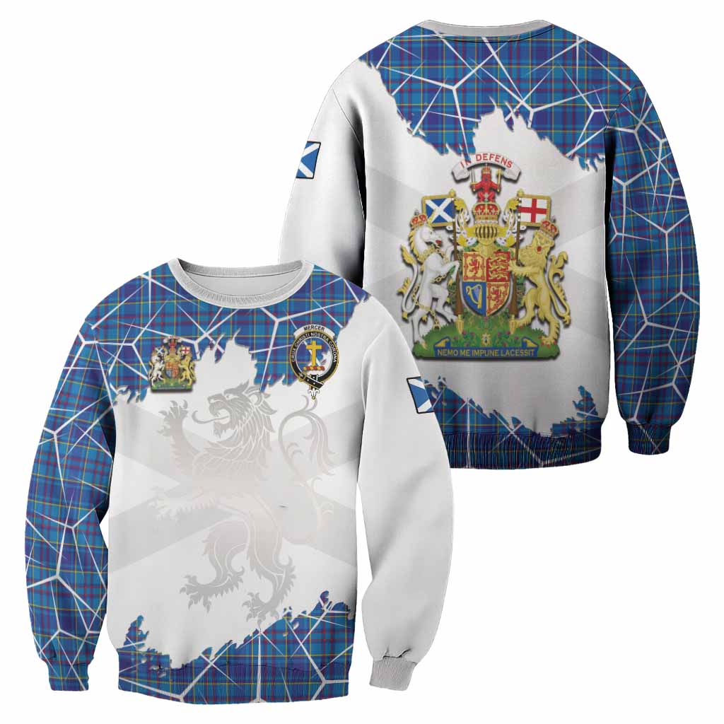 Mercer Tartan Sweatshirt with Family Crest and Lion Rampant Grunge Style