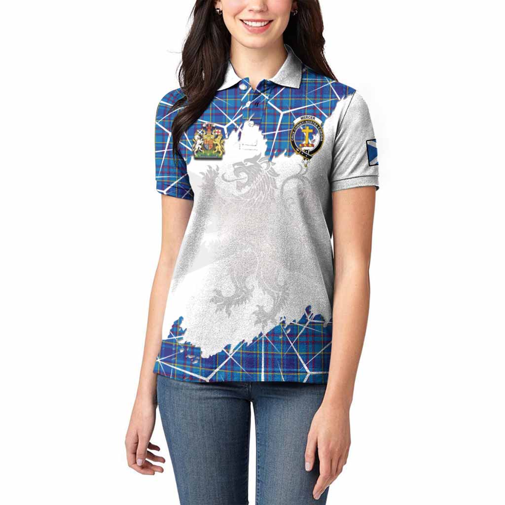 Mercer Tartan Women Polo Shirt with Family Crest and Lion Rampant Grunge Style