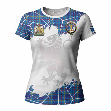 Mercer Tartan Women T shirt with Family Crest and Lion Rampant Grunge Style
