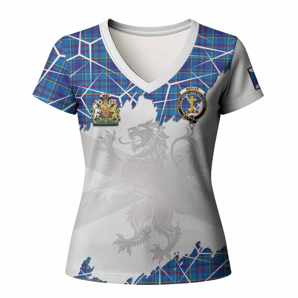 Mercer Tartan Women T shirt with Family Crest and Lion Rampant Grunge Style