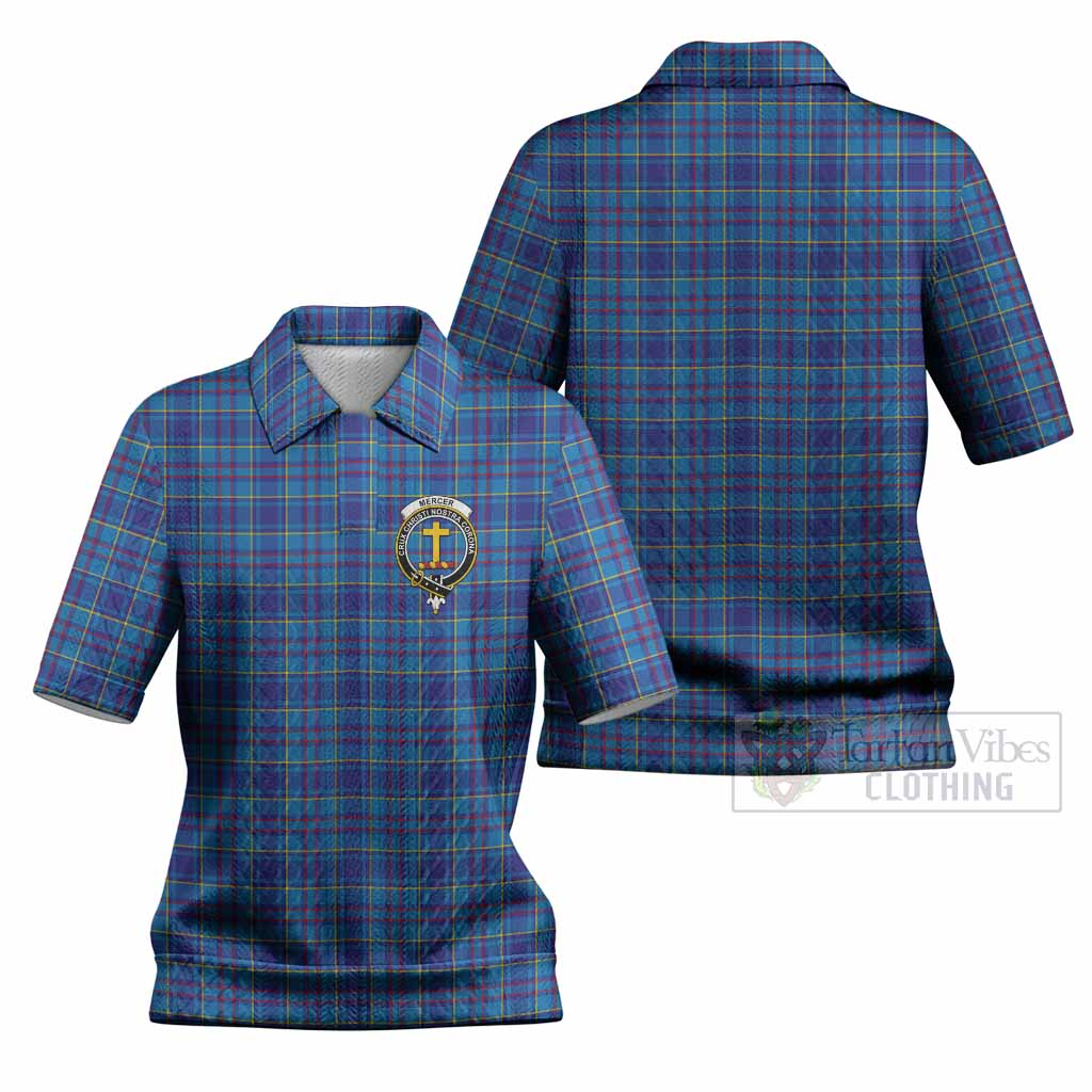 Mercer Tartan Women’s Polo Sweater Top with Family Crest