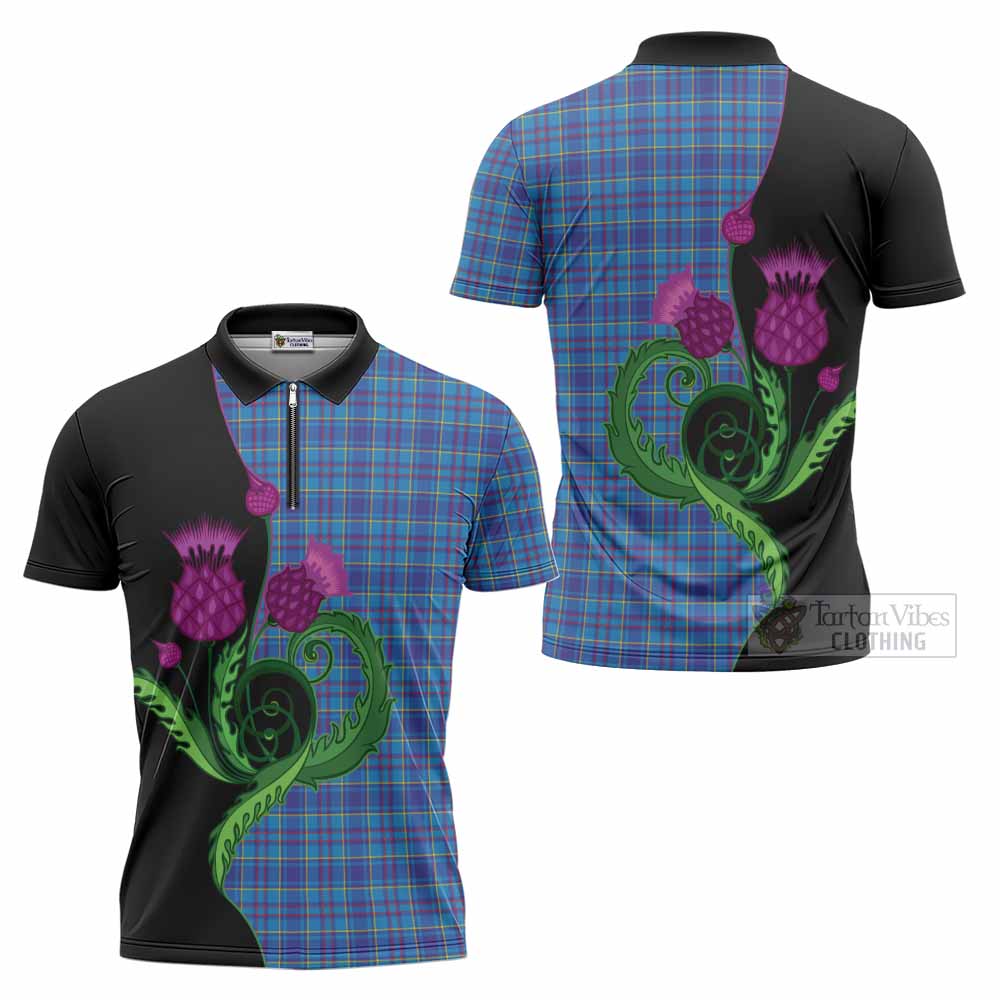 Mercer Tartan Zipper Polo Shirt Traditional Scottish Thistle