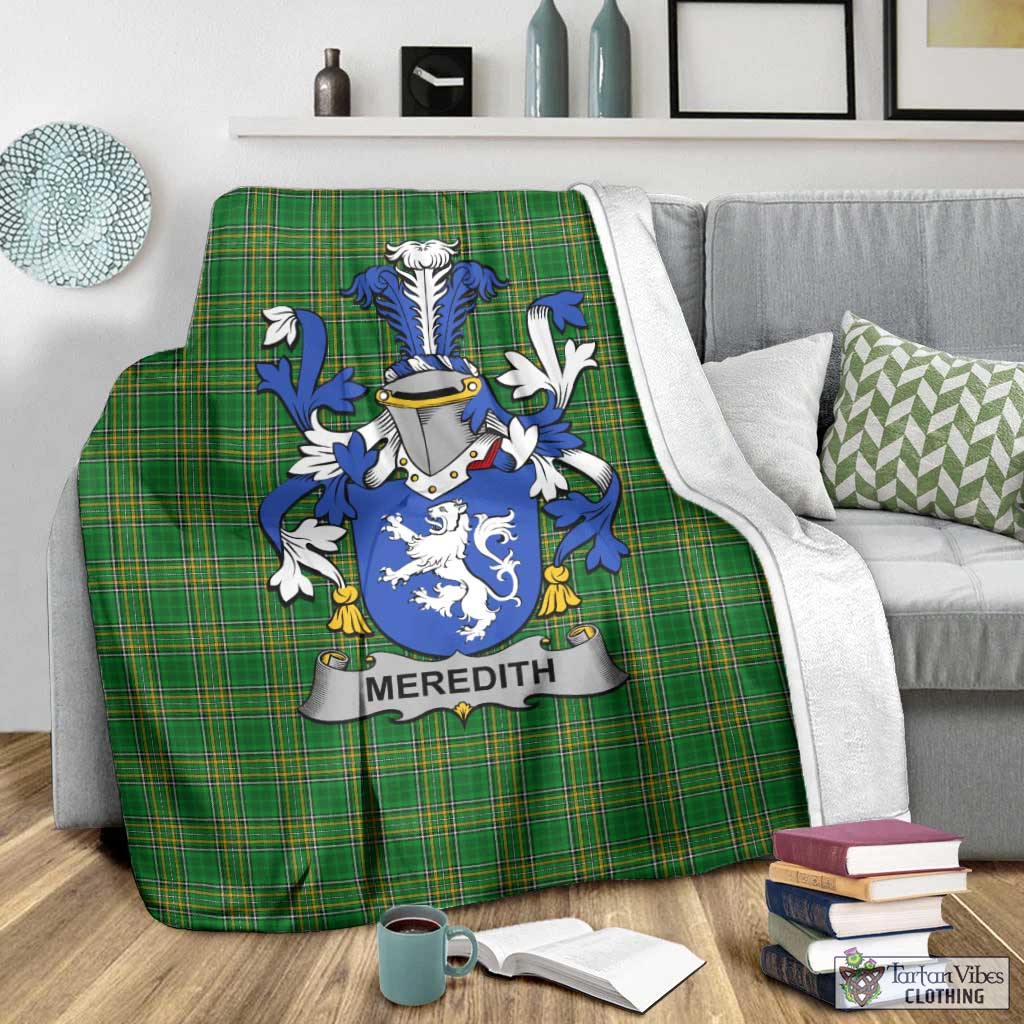 Tartan Vibes Clothing Meredith Irish Clan Tartan Blanket with Coat of Arms