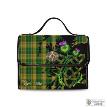 Meredith of Wales Tartan Waterproof Canvas Bag with Scotland Map and Thistle Celtic Accents