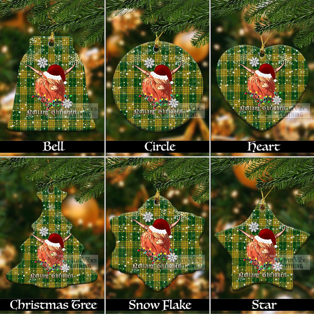 Tartan Vibes Clothing Meredith of Wales Clan Tartan Ornament with Christmas Twinkle Highland Cattle