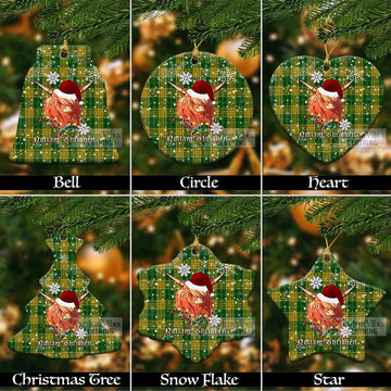 Meredith of Wales Tartan Christmas Ceramic Ornaments with Twinkle Highland Cattle