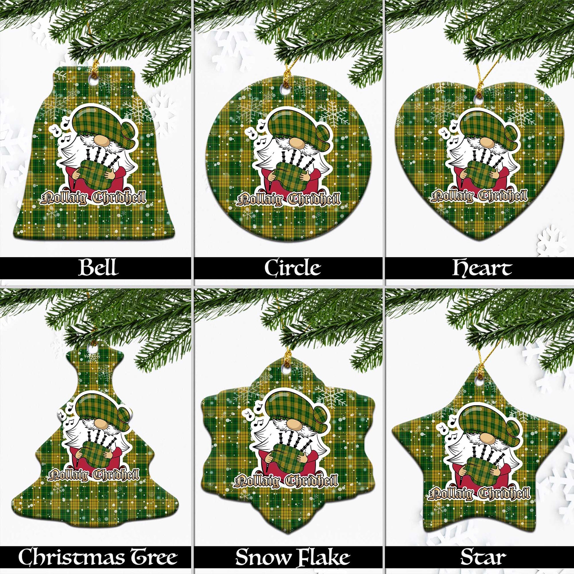 Meredith of Wales Tartan Christmas Ornaments with Scottish Gnome Playing Bagpipes Ceramic - Tartanvibesclothing Shop