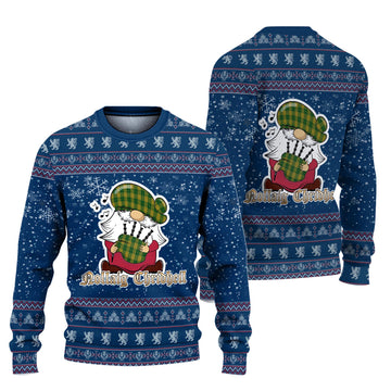 Meredith of Wales Clan Christmas Family Ugly Sweater with Funny Gnome Playing Bagpipes