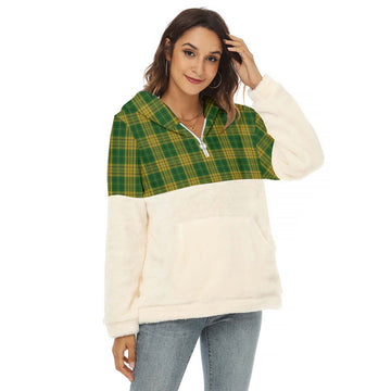 Meredith of Wales Tartan Half Style Women's Borg Fleece Hoodie with Half Zip