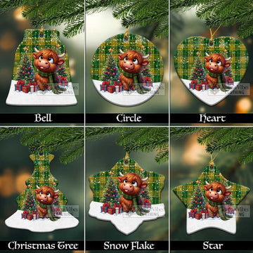 Meredith of Wales Tartan Christmas Ceramic Ornament with Adorable Highland Coo