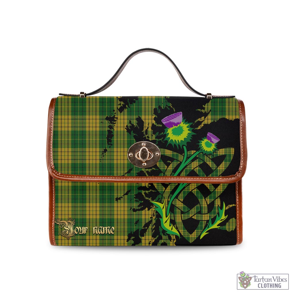 Tartan Vibes Clothing Meredith of Wales Tartan Waterproof Canvas Bag with Scotland Map and Thistle Celtic Accents