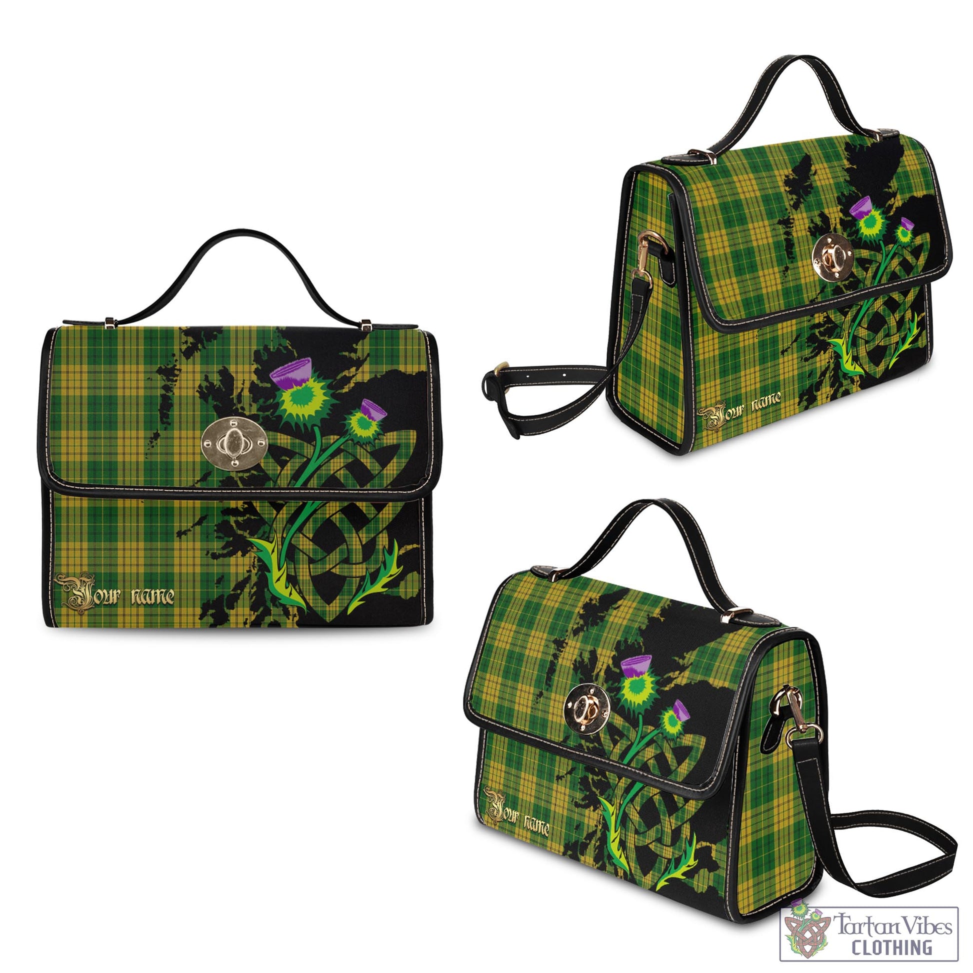 Tartan Vibes Clothing Meredith of Wales Tartan Waterproof Canvas Bag with Scotland Map and Thistle Celtic Accents