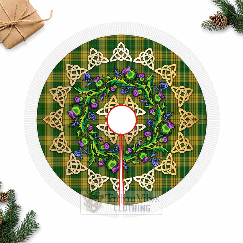 Tartan Vibes Clothing Meredith of Wales Tartan Christmas Tree Skirt with Thistle Celtic Knot Style