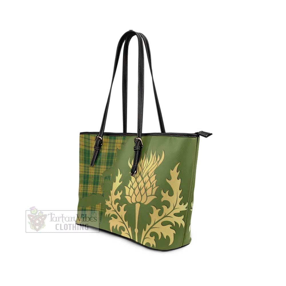Tartan Vibes Clothing Meredith of Wales Tartan Leather Tote Bag Gold Thistle Style