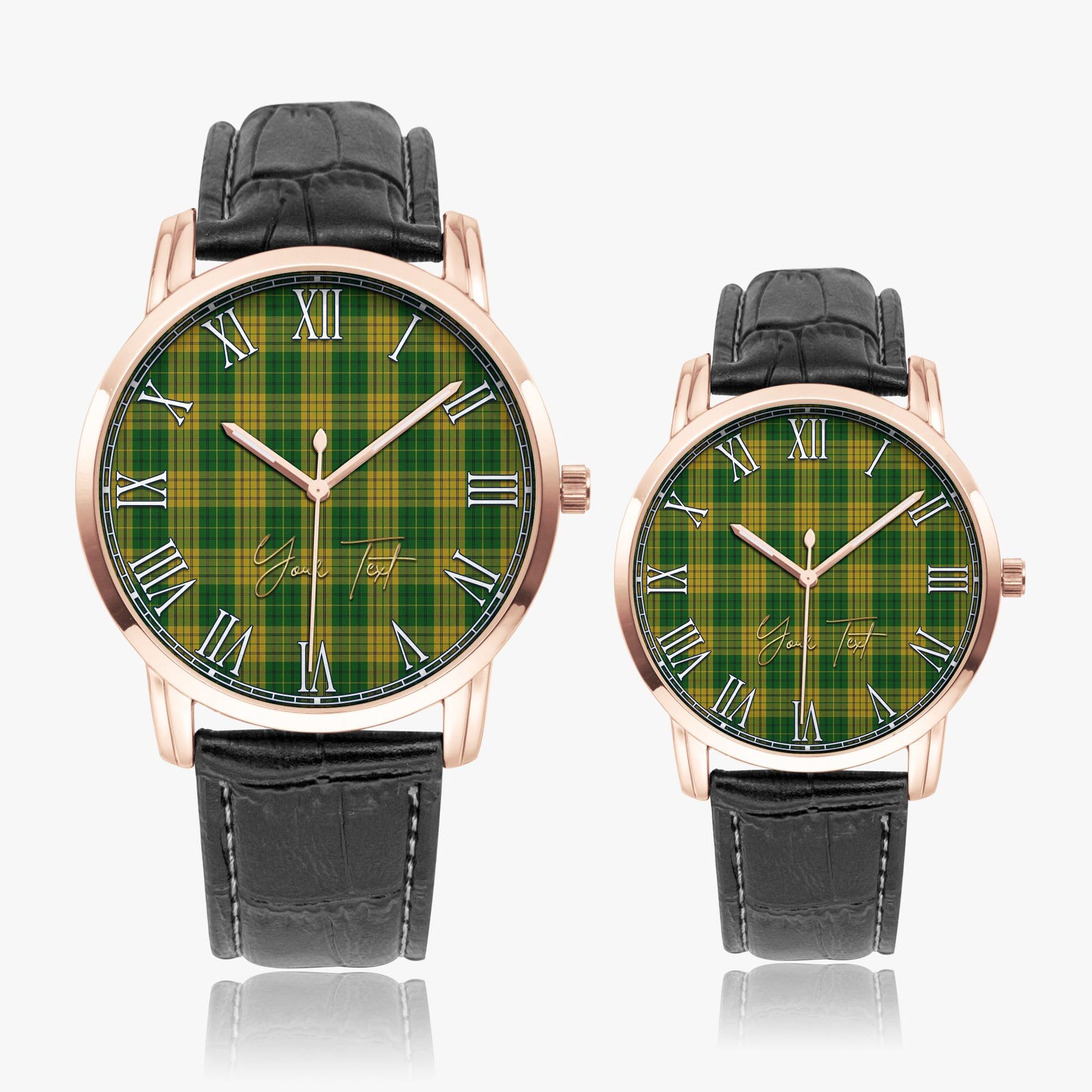 Meredith of Wales Tartan Personalized Your Text Leather Trap Quartz Watch Wide Type Rose Gold Case With Black Leather Strap - Tartanvibesclothing