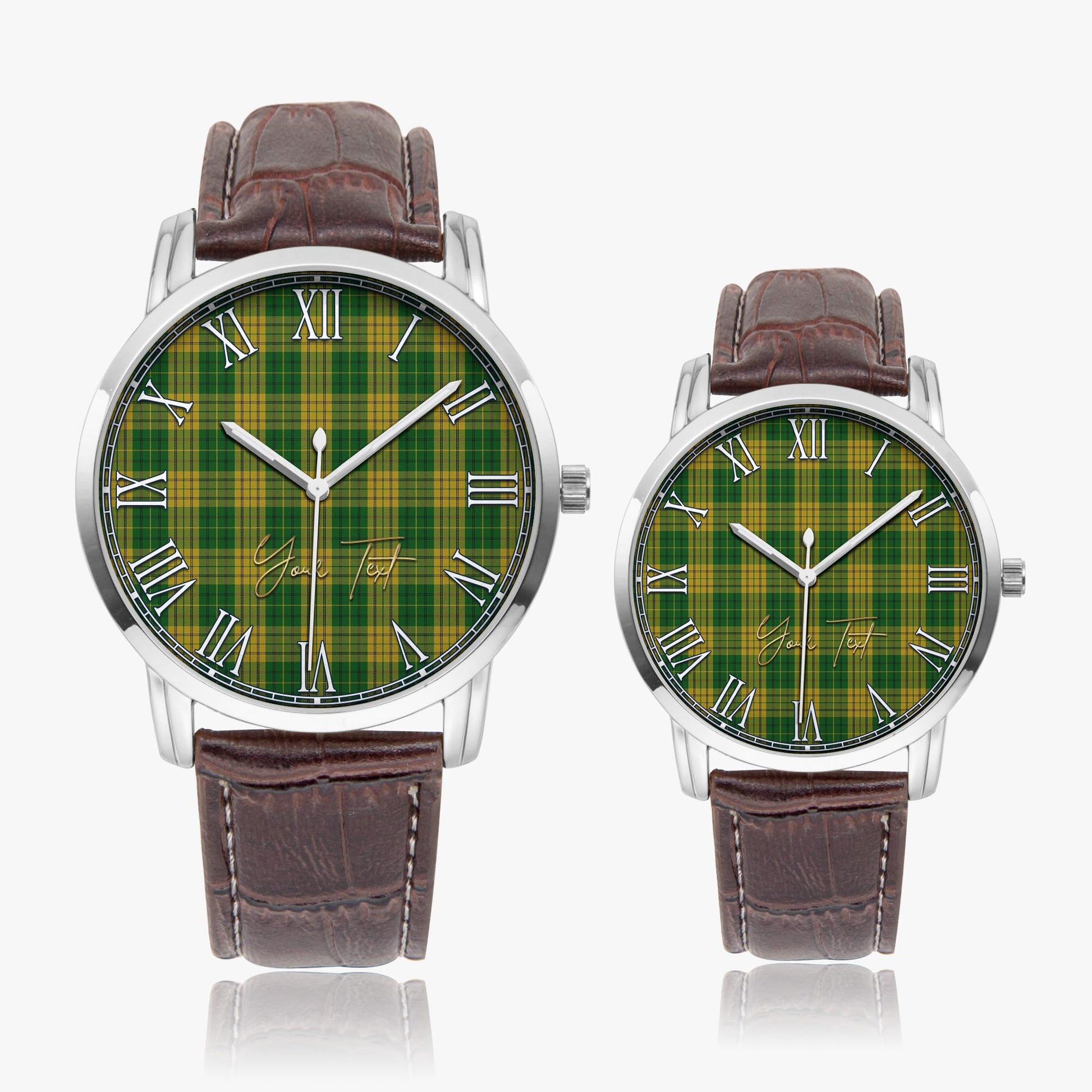 Meredith of Wales Tartan Personalized Your Text Leather Trap Quartz Watch Wide Type Silver Case With Brown Leather Strap - Tartanvibesclothing