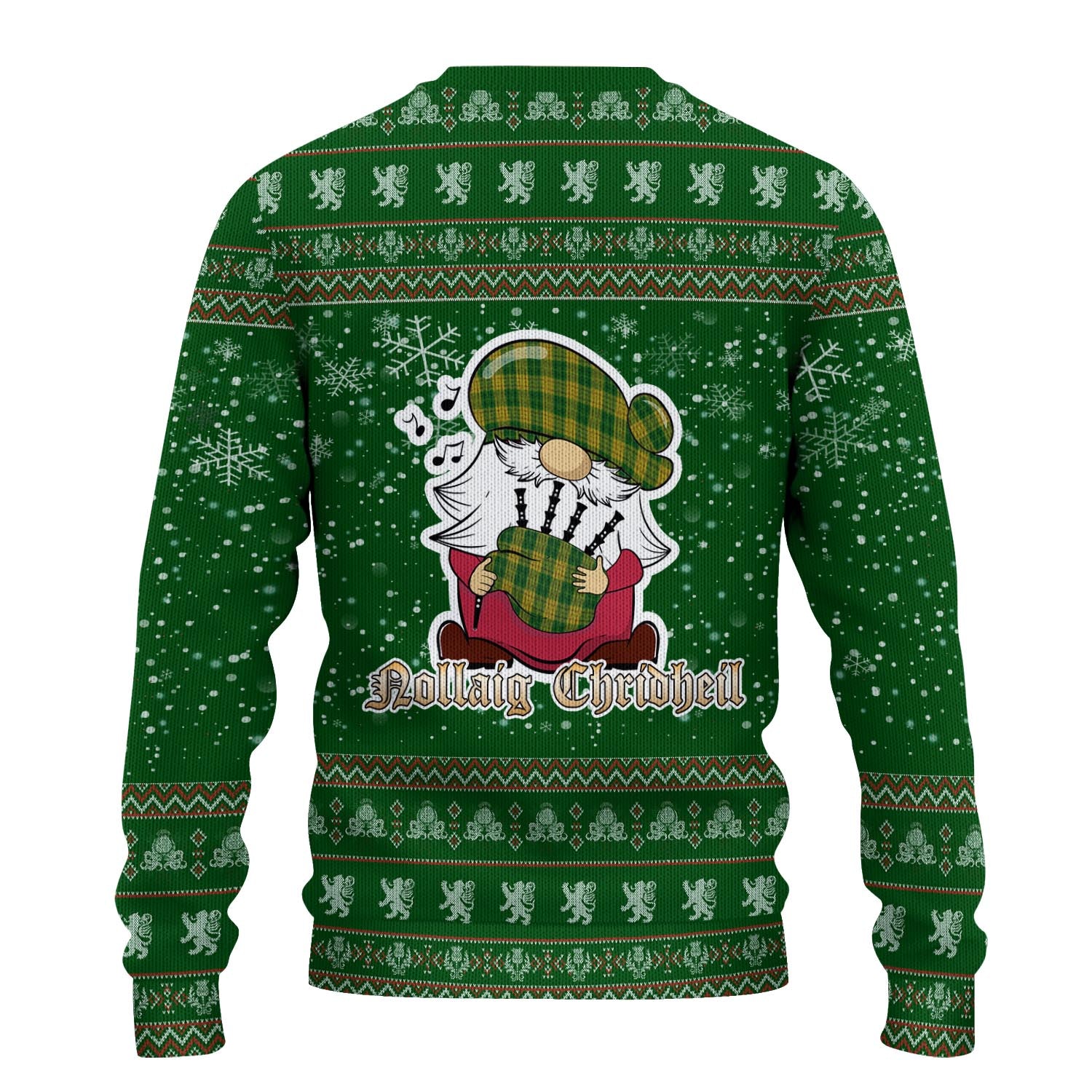 Meredith of Wales Clan Christmas Family Knitted Sweater with Funny Gnome Playing Bagpipes - Tartanvibesclothing