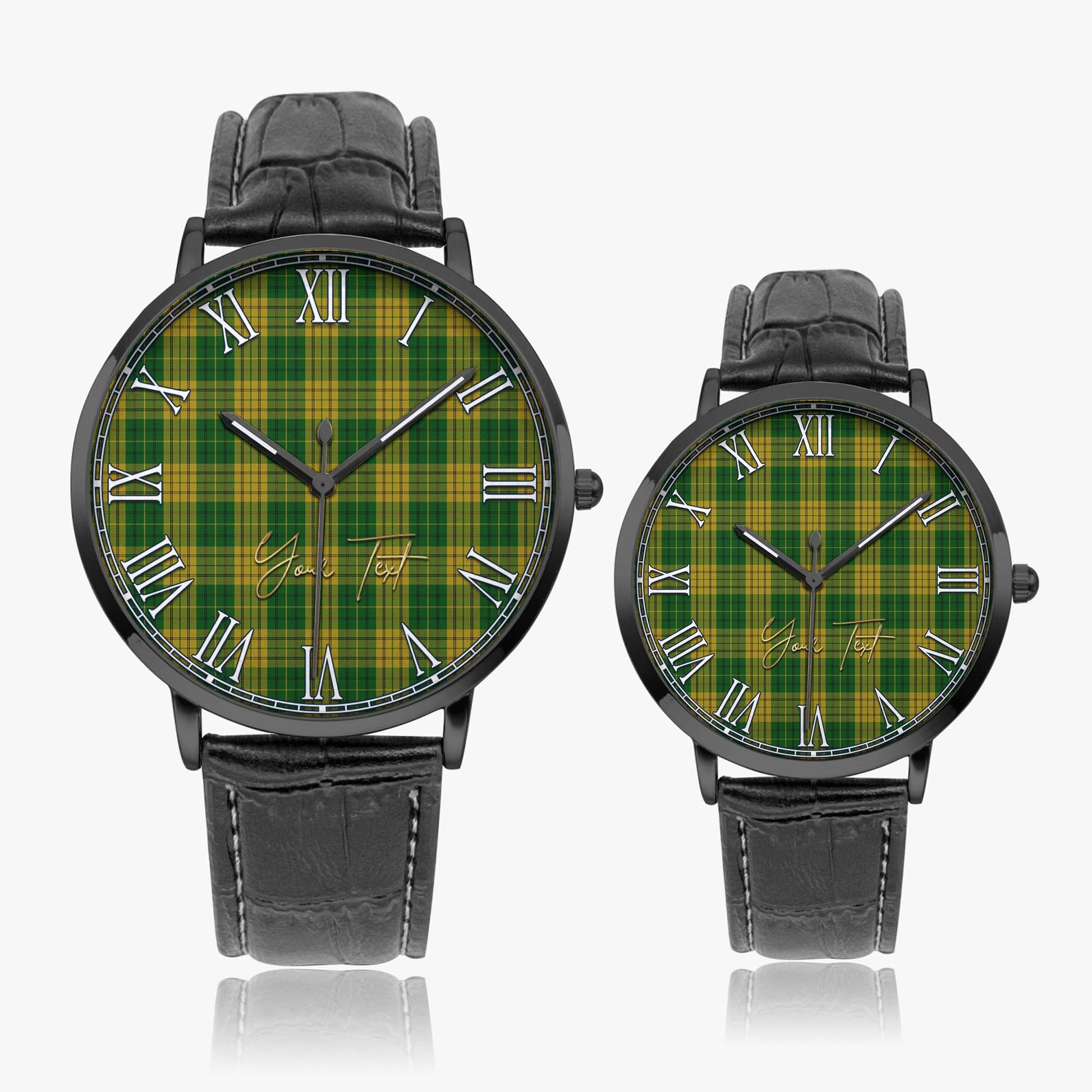 Meredith of Wales Tartan Personalized Your Text Leather Trap Quartz Watch Ultra Thin Black Case With Black Leather Strap - Tartanvibesclothing