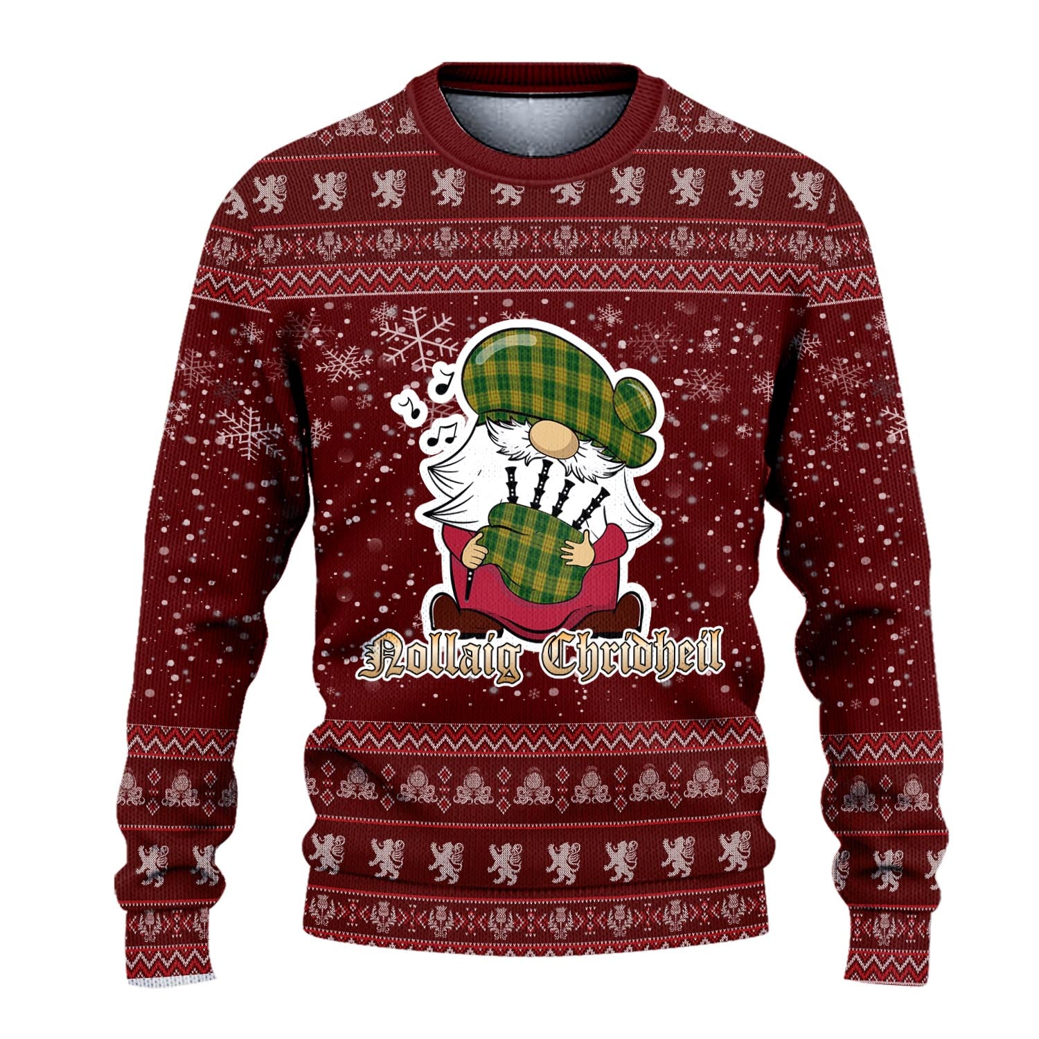 Meredith of Wales Clan Christmas Family Knitted Sweater with Funny Gnome Playing Bagpipes - Tartanvibesclothing