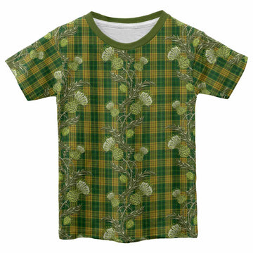 Meredith of Wales Tartan Kid T-shirt Seamless Scottish Thistle Flowers