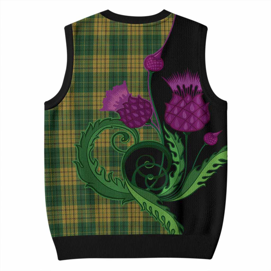 Meredith of Wales Tartan Knitted V-Neck Vest Traditional Scottish Thistle