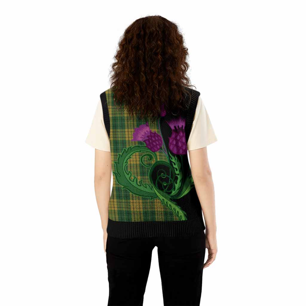 Meredith of Wales Tartan Knitted V-Neck Vest Traditional Scottish Thistle