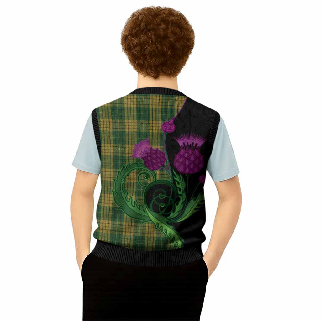 Meredith of Wales Tartan Knitted V-Neck Vest Traditional Scottish Thistle